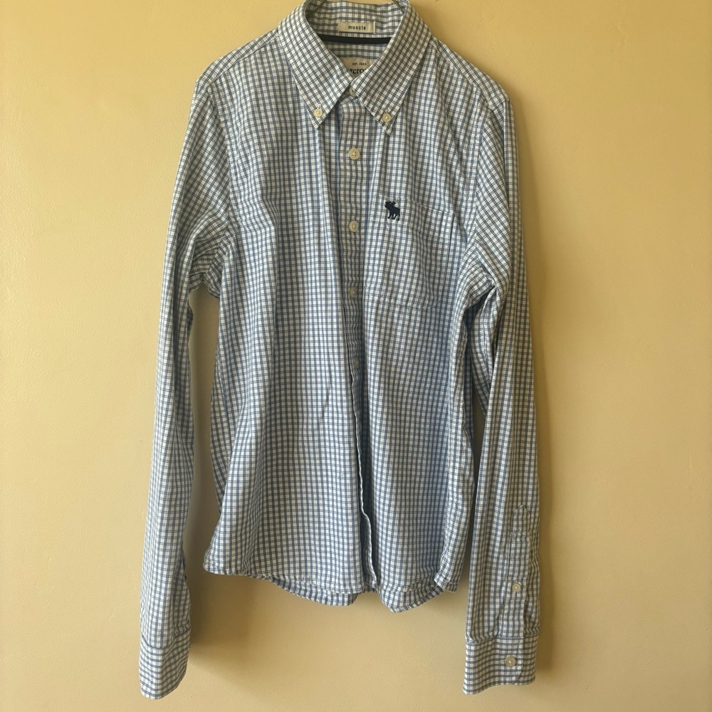 Kids Abercrombie Button up shirt XL Blue and white checked print